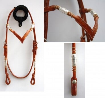 Pure Harness! V-Shaped Kopfstück Silver Bulbs und Rohhaut