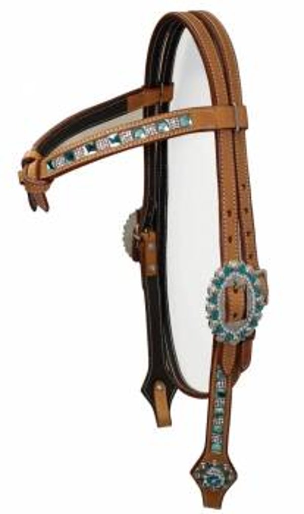 SN Tack Kopfstück - Fut. Stirnband - Show Glitzersteine weiss/türkis