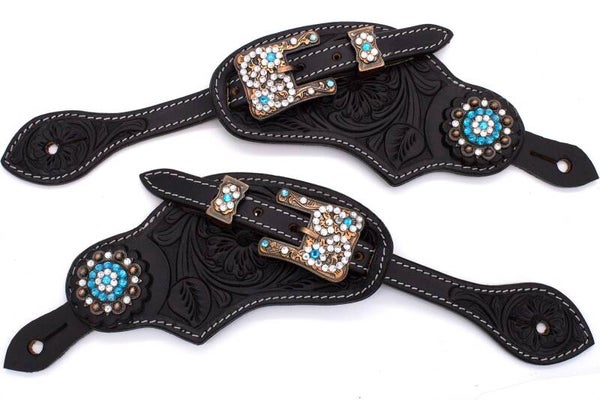Sporenriemen Strass türkis/schwarz