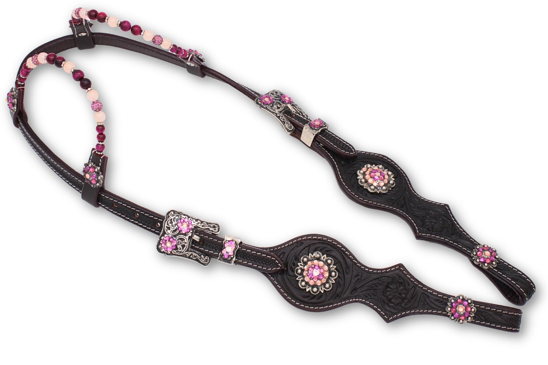 Zweiohr Showkopfstück Perlen-Earloop Dark Pink/Silber
