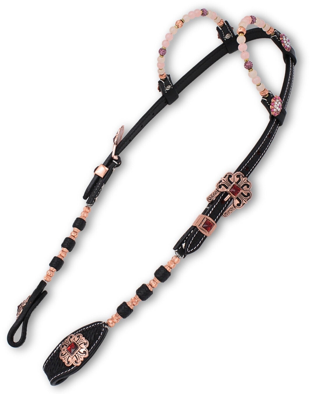Zweiohr Showkopfstück Perlen-Earloop Rosegold/Schwarz