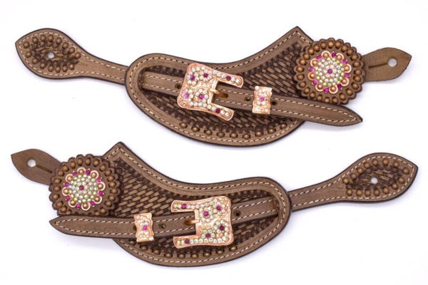 Sporenriemen rosegold Strass-Conchos