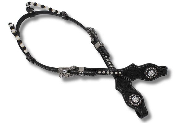 Zweiohr Showkopfstück Perlen-Earloop black/white