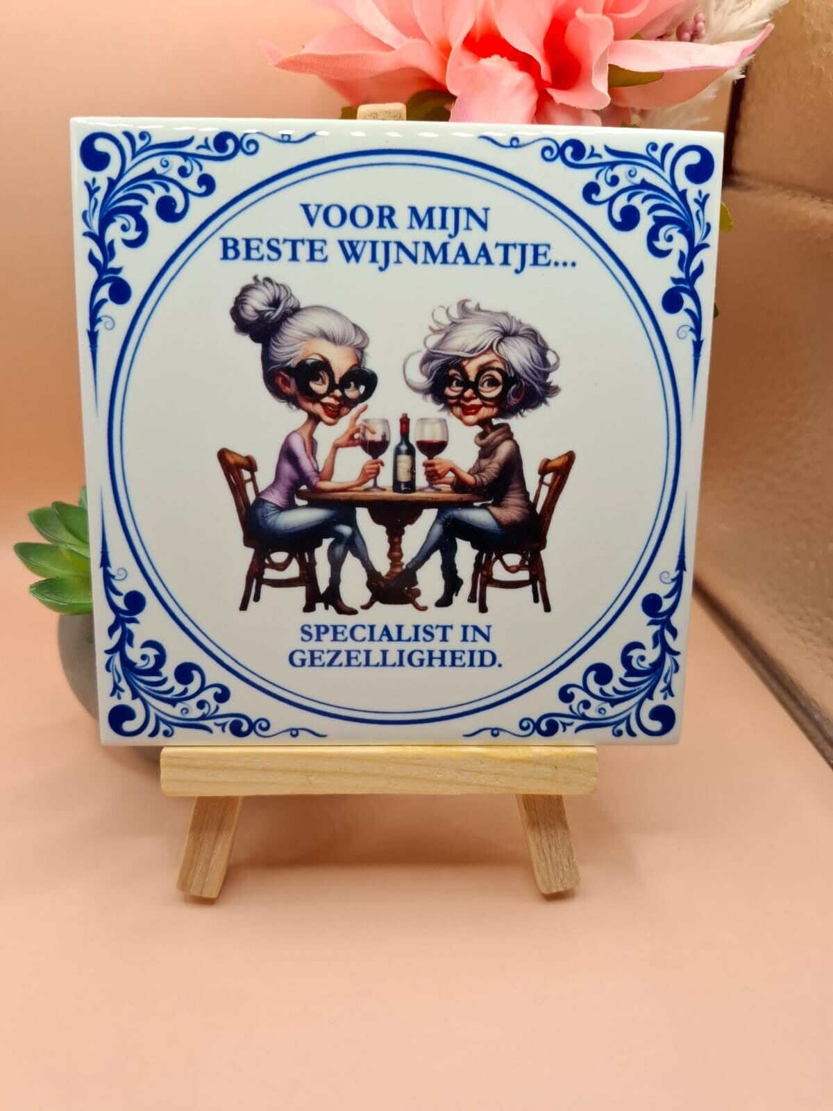Delfts blauw tegeltje - Voor mijn beste wijnmaatje – Specialist in gezelligheid