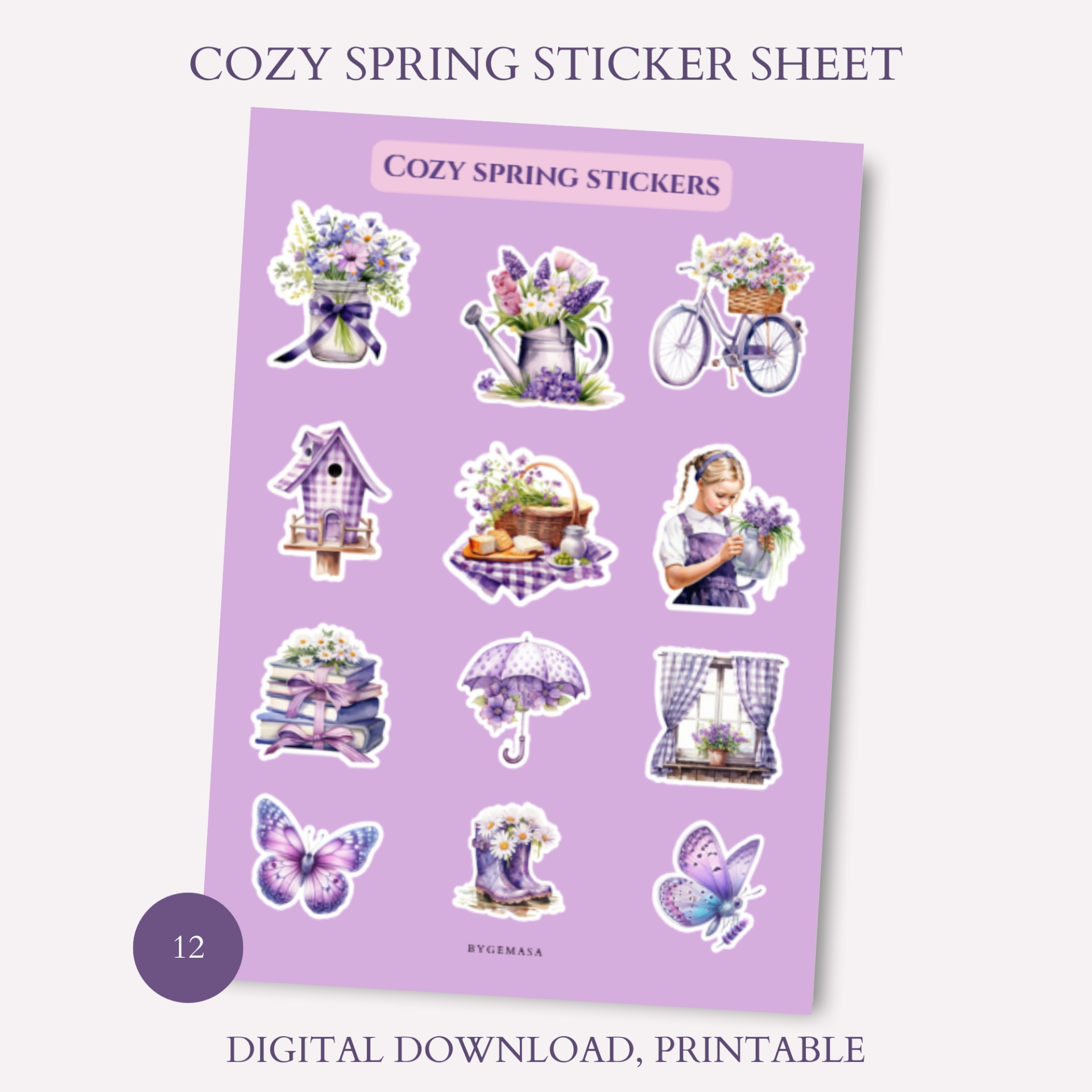 Cozy Spring Printable Sticker Sheet