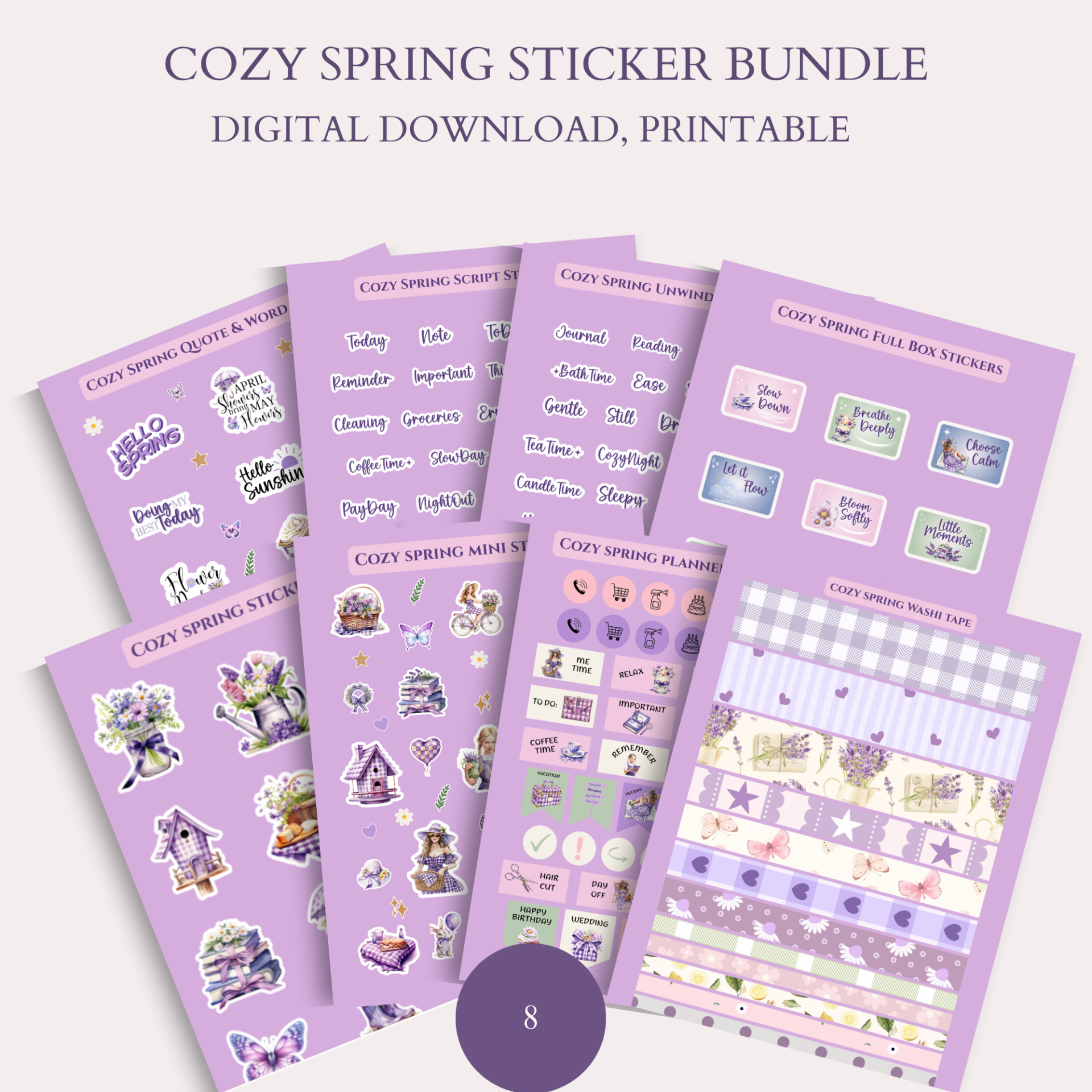 Cozy Spring Bundle Printable Planner Sticker Set
