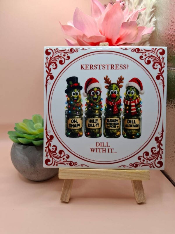 Delfts Rood Kerst Tegeltje - Kerststress? Dill with it
