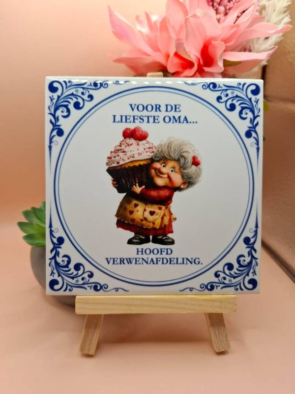 Delfts blauw tegeltje -  Voor de liefste oma – Hoofd verwenafdeling