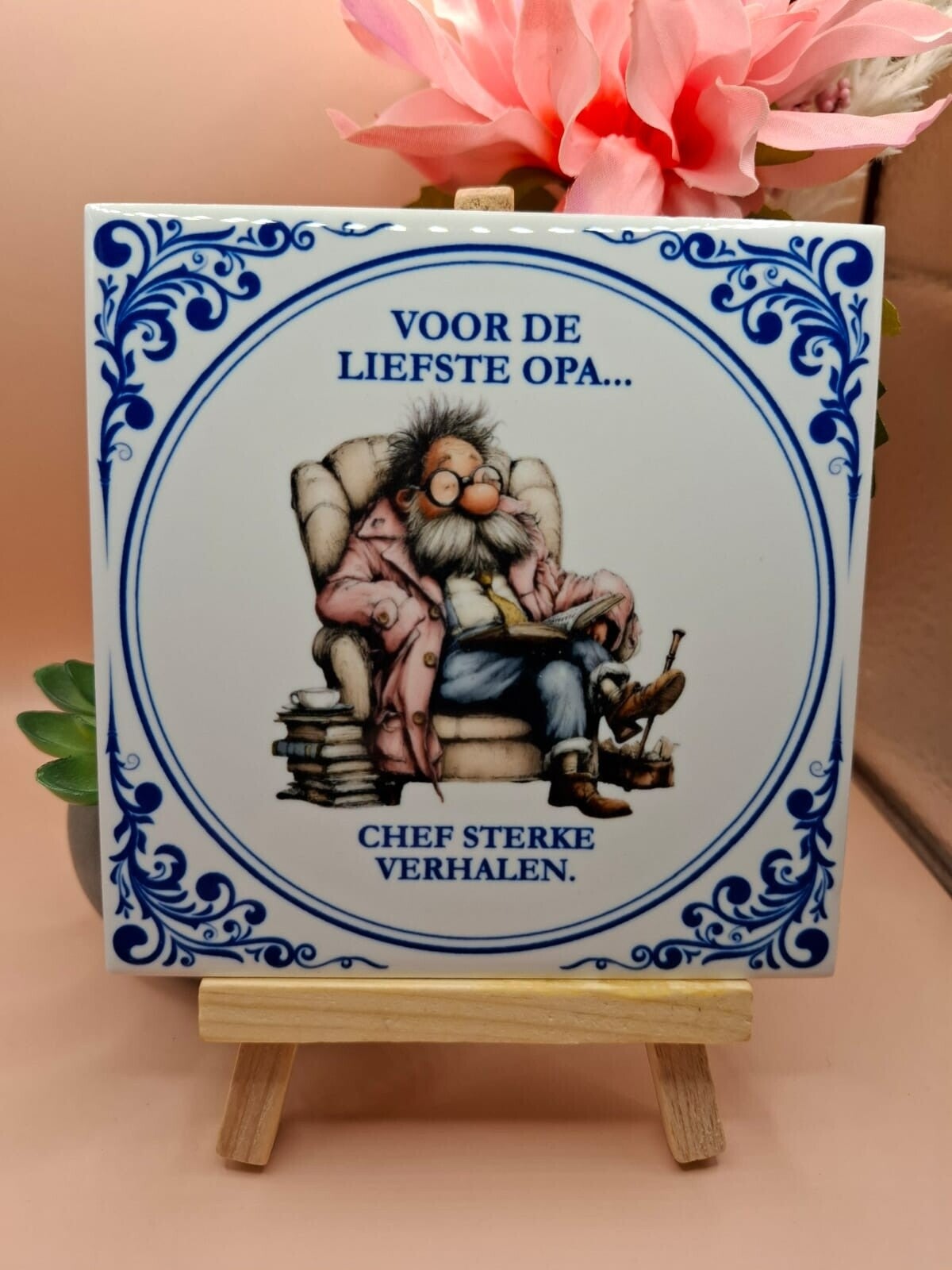 Delfts blauw tegeltje - Voor de liefste opa – Chef sterke verhalen