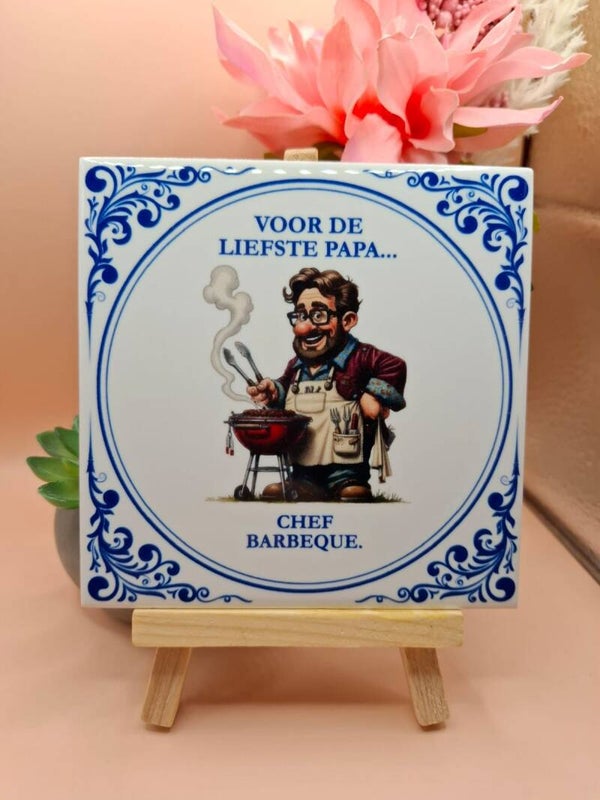 Delfts blauw tegeltje - Voor de liefste papa – Chef BBQ