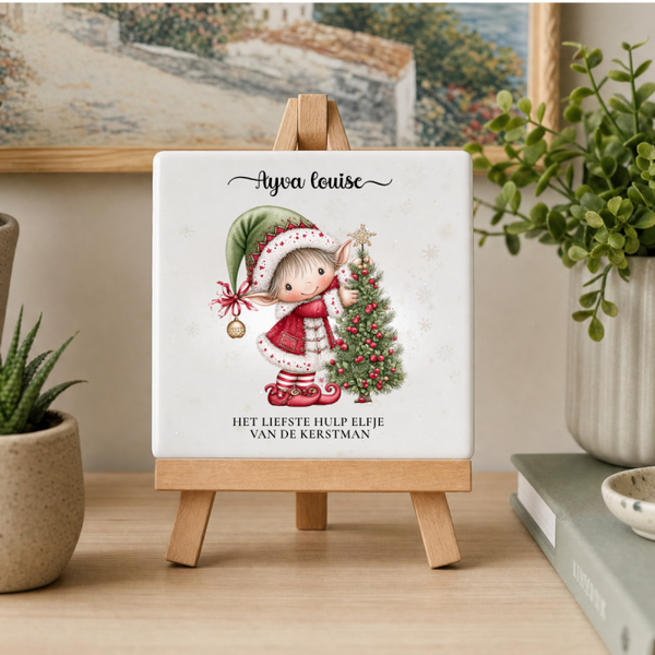 Gepersonaliseerd kersttegeltje – Hulpelfje meisje met naam