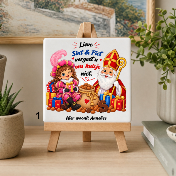 Gepersonaliseerd Sinterklaas Tegeltje - Lieve Sint & Piet vergeet u ons huisje niet