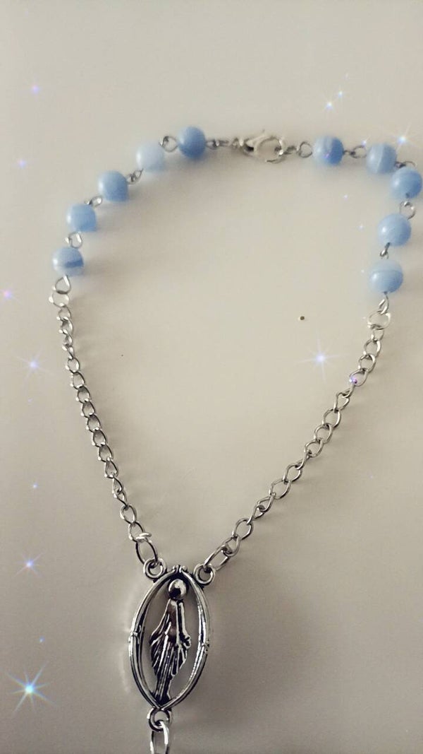 Chapelet de voiture Agate bleue "dentelle" & Apatite