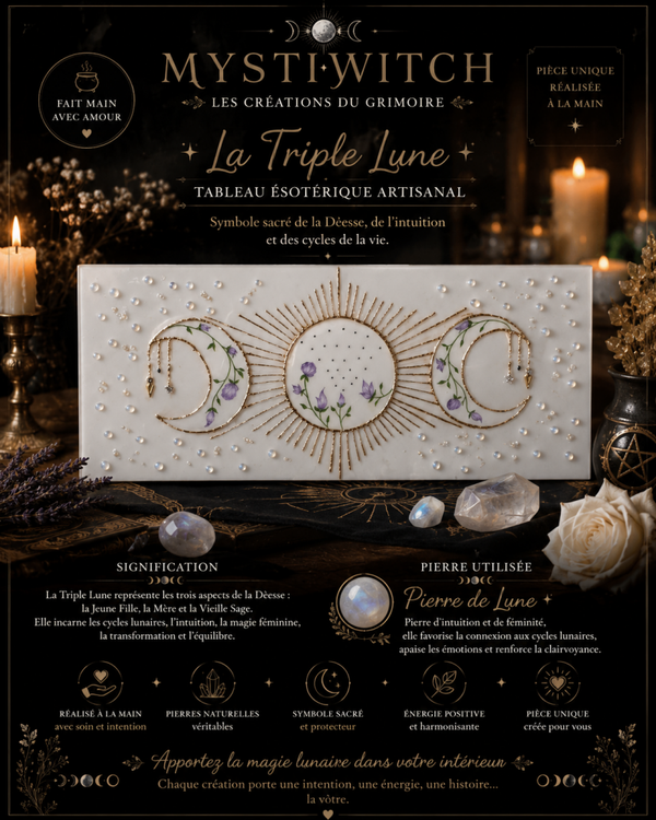Triple lune blanc argent motif floral