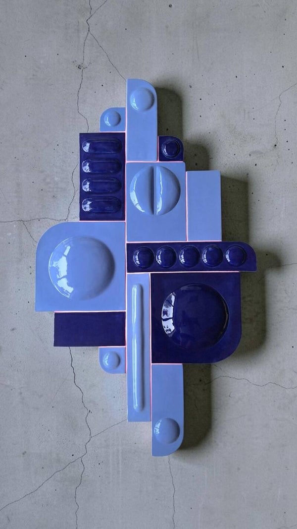 Tegeltableau blue with pink