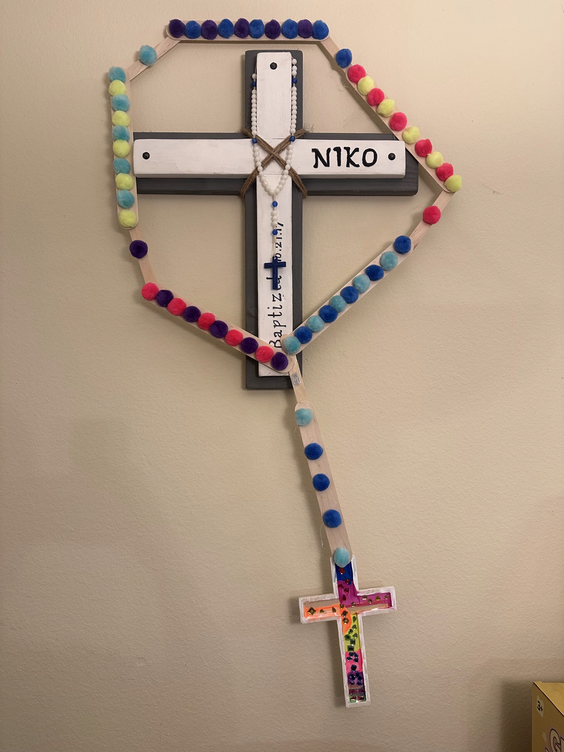 Rosary made by Niko with Popcicle Sticks