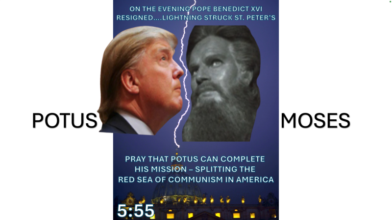 The night Pope Benedict XVI resigned, the Vatican was struck by lightning at exactly 5:55!  A prophecy of Trump and America!
