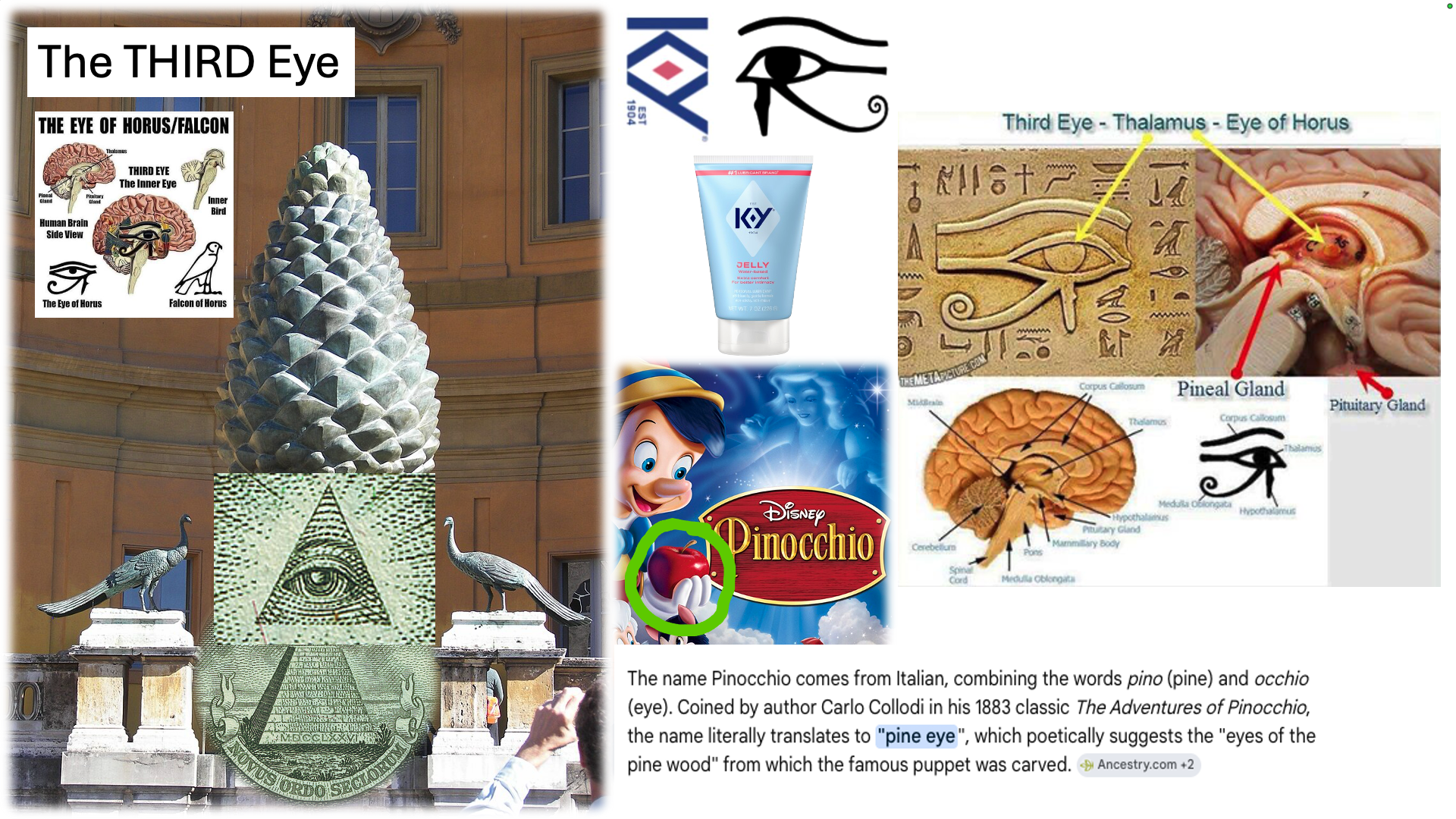 Pinocchio = "pine eye" = 3rd eye = Pineal gland