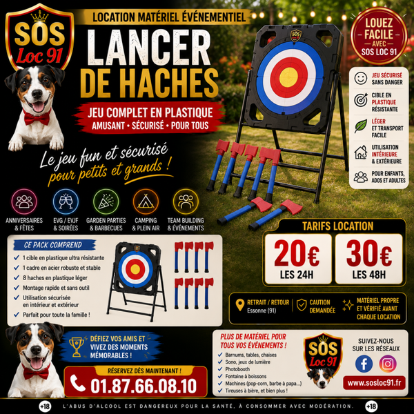 Jeu de lancer de haches en plastique - Anniversaire, EVG, Team Building, Garden Party