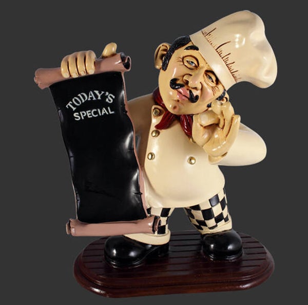 Horeca chef Kok menu pasta polyester. Résine 50 cm