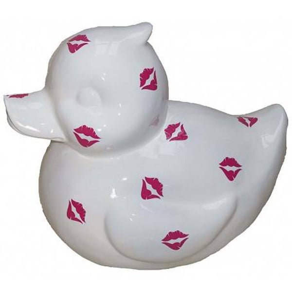 DE14 Fnny Badeend wit multicolor kiss me polyester résine 60 cm
