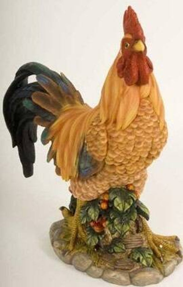 Pluim  Az199 Haan bij zonnebloemen polyester résine 45 cm