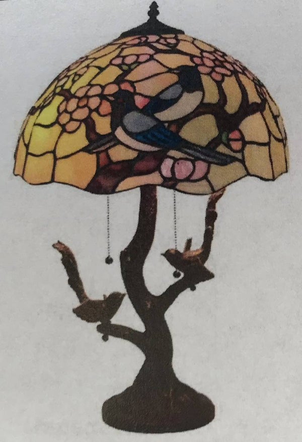 TL1562-16 Tiffany tafel lamp met vogels op tak ekster Design 50  x 70 cm