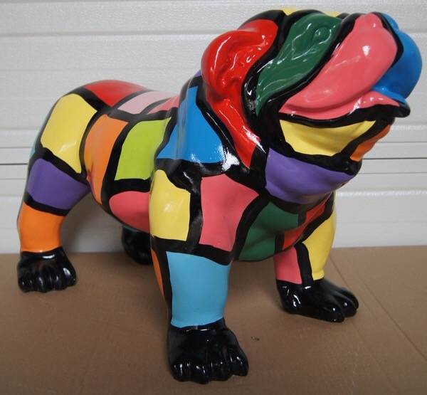 DHC59 hond Engelse bulldog multicolor blok polyester résine 60 x 90 cm