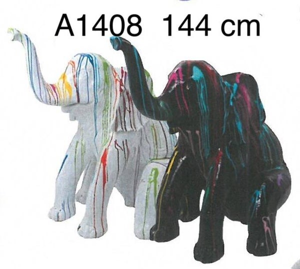 A1408 Olifant zit polyester multicolor wit of zwart druip 144 cm