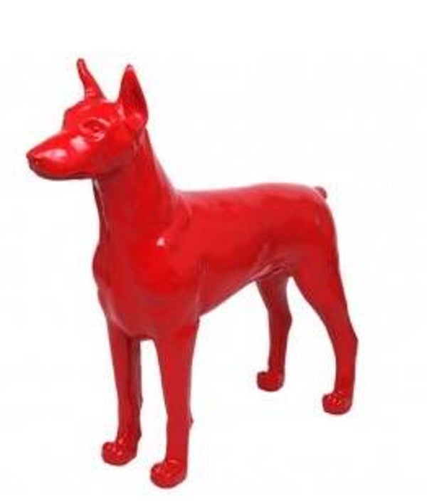 Hond dobberman rood polyester résine 100 x 110 cm