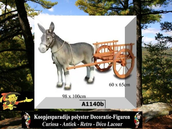A1140b Tuin Ezel 98 x 100 polyester met hooi wagen hout 60 x 65 cm