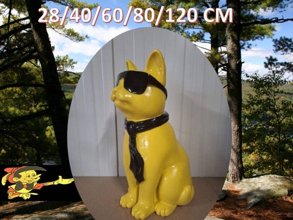 Kat zit met bril en das polyester résine 60 cm