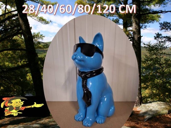 Kat zit met bril en das polyester résine 60 cm
