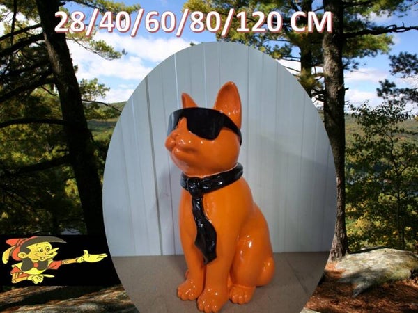 Kat zit met bril en das polyester résine 60 cm
