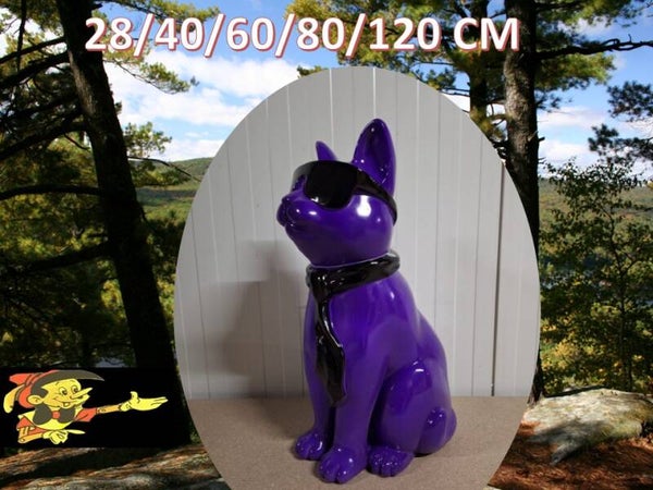 Kat zit met bril en das polyester résine 28 cm Verp 6