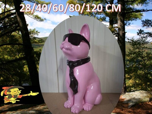 Kat zit met bril en das polyester résine 60 cm