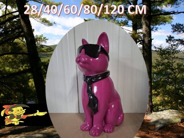 Kat zit met bril en das polyester résine 60 cm