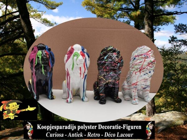 220607 Hars sculpture  leeuw multicolore zit 4 ass 26 cm verp 8