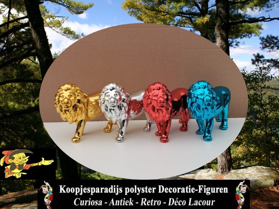 Hars sculpture leeuw staand chroom 4 ass  verp 8