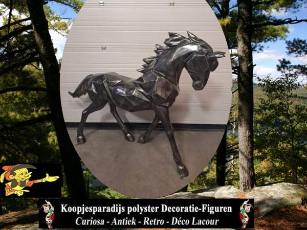 origami paard lopend zwart zilver laminaat 152 x 196 x 42cm