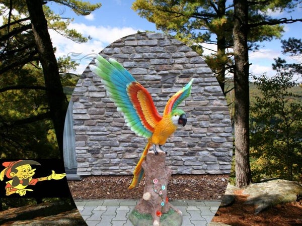 Papegaai op stam mix kleur  laminaat open vleugels 158x 130 x98 cm