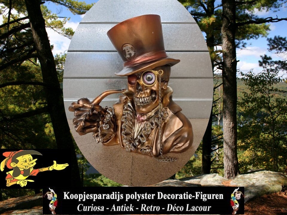 Schedel met hoed goud 28 x 23 x 20 cm