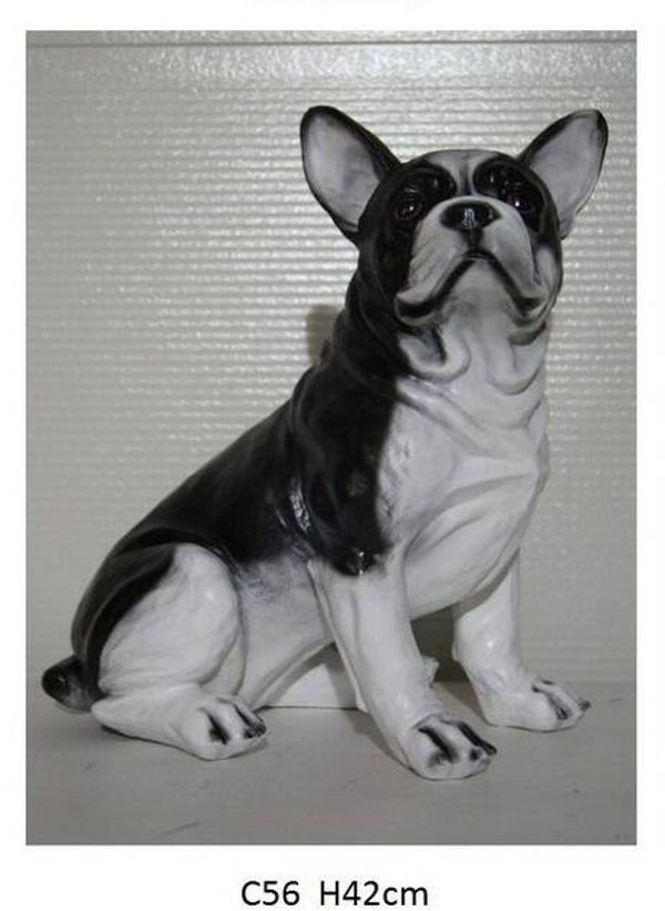 DHC56 France bulldog zit zwart wit polyester résine 42cm