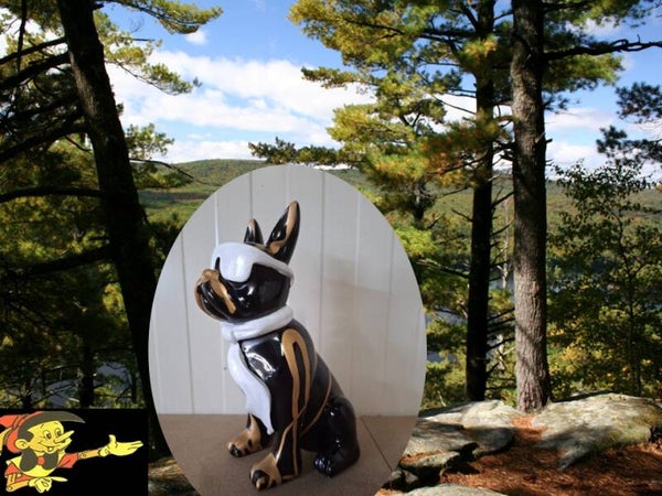 France buldog met das en bril zwart goud 28 cm VERP 8