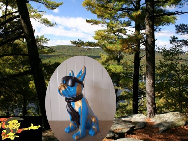 France buldog met das en bril blauw goud 28 cm VERP 8