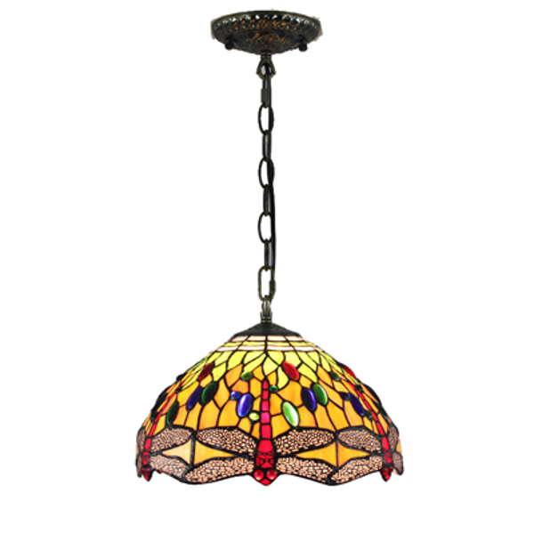 PL120017-12  Drangonfly Tiffany Style Pendant Lamp stained glass 30 x25 cm