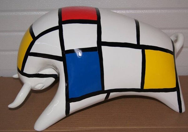 K92f Funny Toro stier wit  multicolore mondriaan polyester résine 54 cm