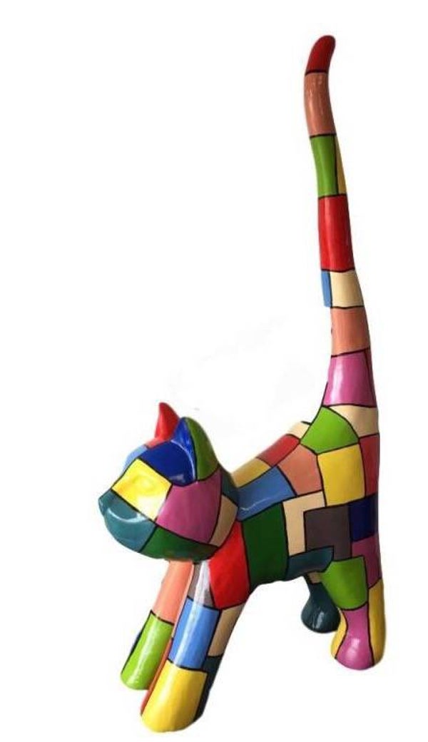DPC210  krolse kat met staart in de lucht multicolor blok 210 cm