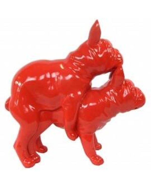 DHC55 Koppel France Bulldog rood polyester résine  55 cm