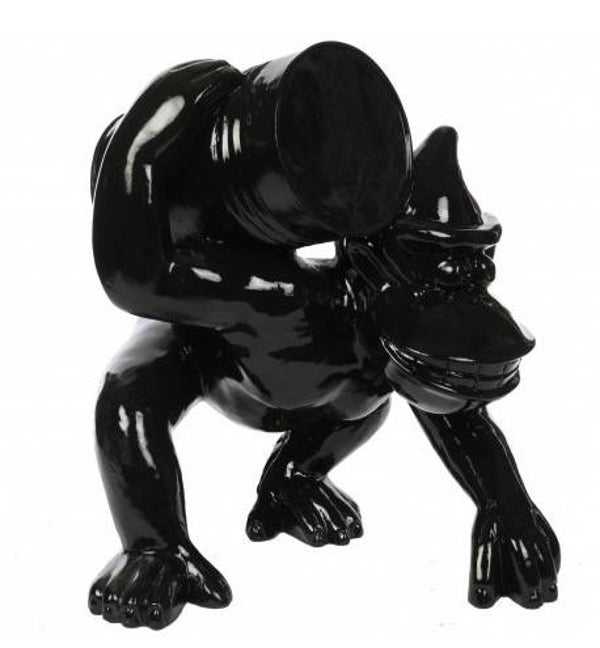 DAPT72 Jungle gorilla aap met ton op zijn rug zwart polyester résine 65 cm